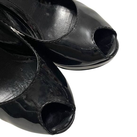 FENDI Patent Leather Slingback Logo Heel Peeptoe Sandals 37 - Picture 7 of 16